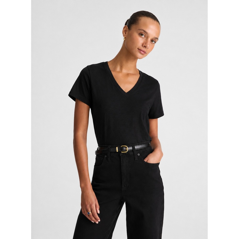 NWT Madewell V-Neck T-Shirt Womens XS Black The Easy V-Neck Tee in Soft Slub